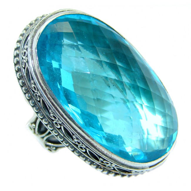 Energazing created Blue Topaz Quartz Sterling Silver Ring size 9