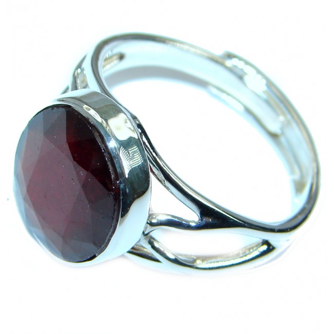 Genuine Hessonite Garnet Sterling Silver handmade Ring size 9 adjustable