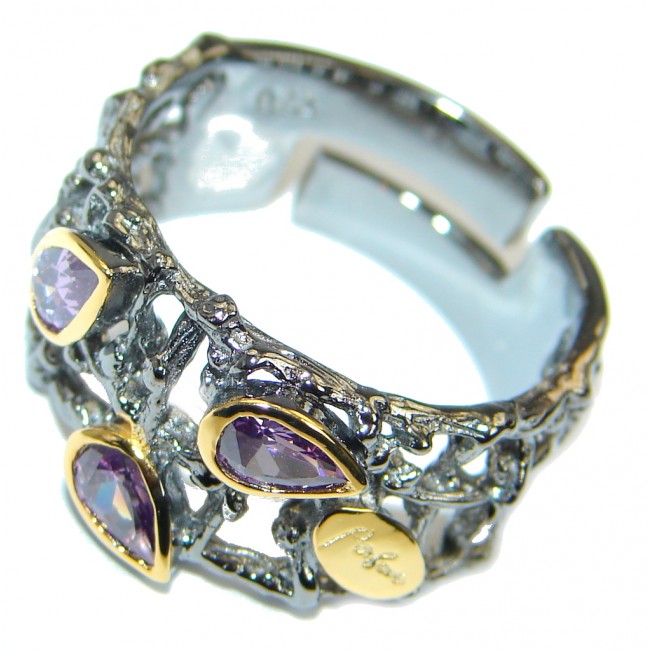 Genuine Amethyst Gold plated over .925 Sterling Silver ring; s. 7 1/2
