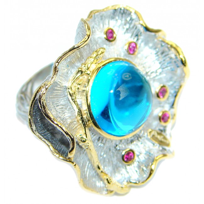 Baroque Style Blue Topaz Gold Plated over .925 Sterling Silver Ring s. 6 1/4 adjustable