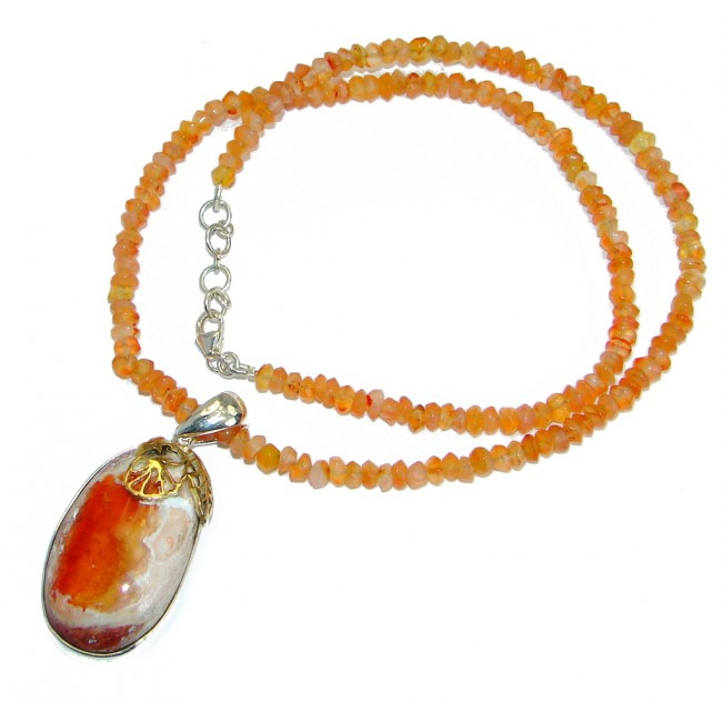 True Masterpiece genuine Mexican Opal two tones .925 Sterling Silver brilliantly handcrafted necklace