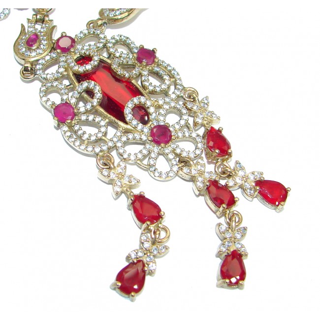 Bold Victorian created Ruby White Topaz & White Topaz .925 Sterling Silver Statement necklace