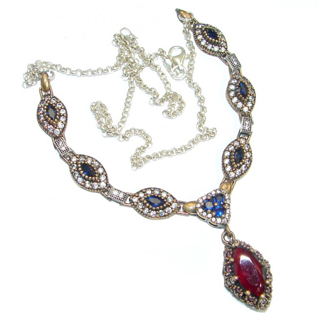 Victorian created Ruby White Topaz & White Topaz .925 Sterling Silver necklace