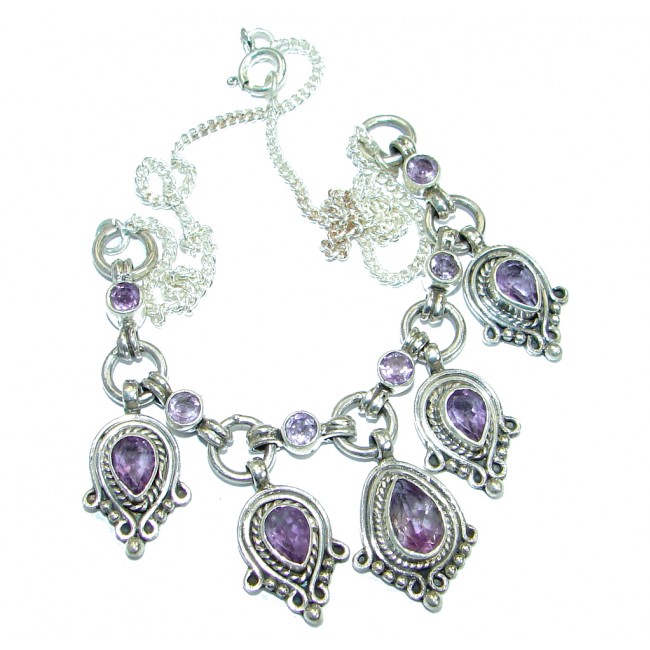 Simple genuine Amethyst Beads Strand Necklace .925 Sterling Silver 16 inches necklace