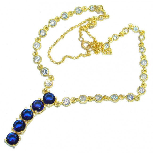 Victorian Style created Sapphire & White Topaz copper over Sterling Silver necklace