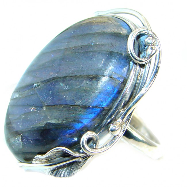 Blue Fire Labradorite .925 Sterling Silver handmade ring size 7 adjustable