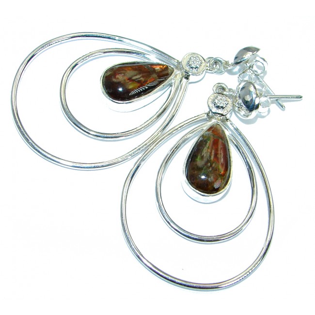 Orange Aura genuine Canadian Fire Ammolite .925 Sterling Silver handmade earrings