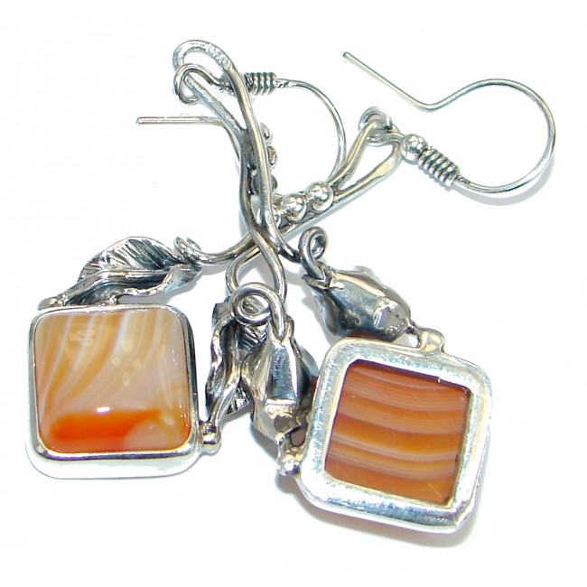 Orange Botswana Agate oxidized .925 Sterling Silver handmade earrings