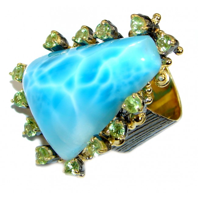 Caribbean Beauty genuine Larimar Gold plated over .925 Sterling Silver Ring s. 7 adjustable