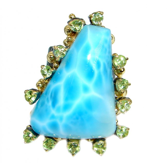 Caribbean Beauty genuine Larimar Gold plated over .925 Sterling Silver Ring s. 7 adjustable