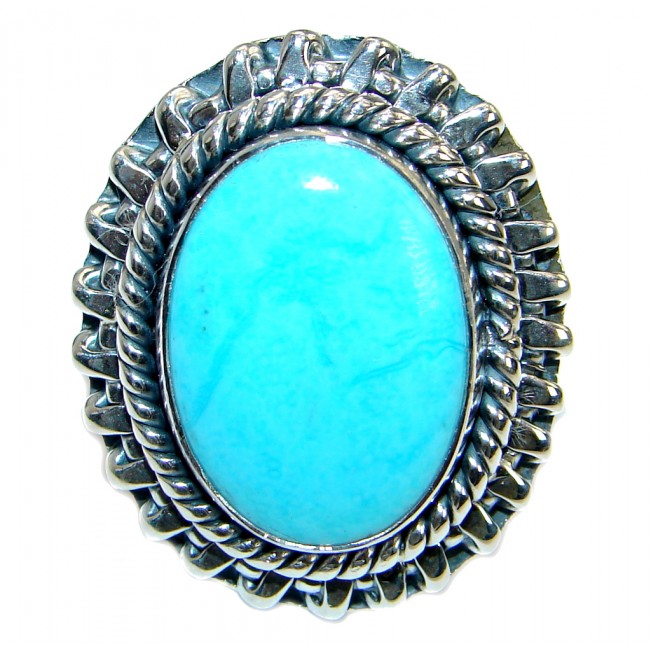 Sleeping Beauty Turquoise oxidized .925 Sterling Silver handmade ring size 8 adjustable