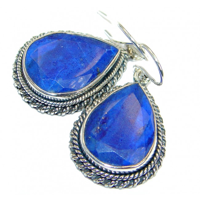 Bold Genuine Navy Blue Lapis Lazuli .925 Sterling Silver handmade earrings
