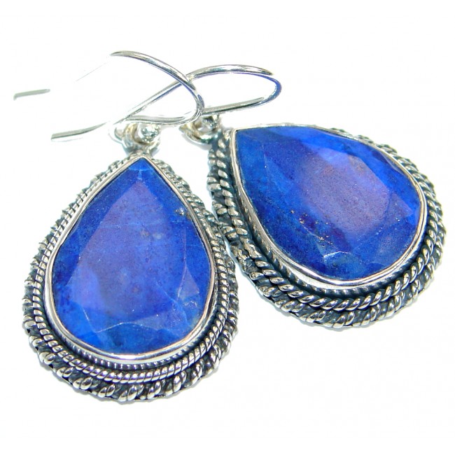 Bold Genuine Navy Blue Lapis Lazuli .925 Sterling Silver handmade earrings