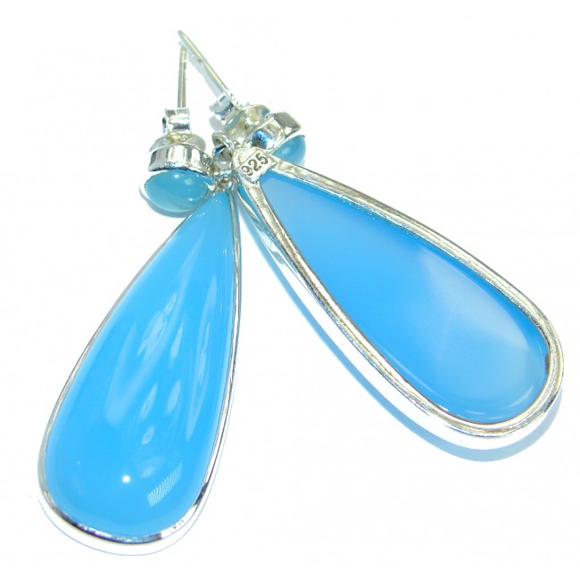 Sublime Blue Chalcedony Agate .925 Sterling Silver handmade stud earrings