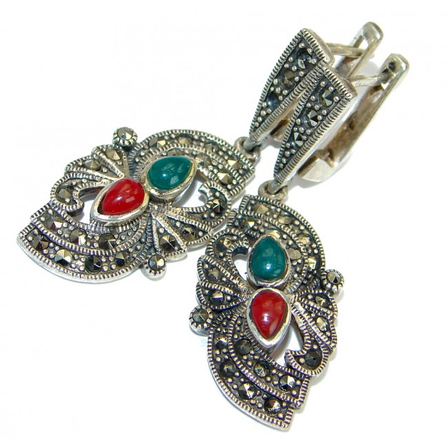 Sublime Victorian Style Agate .925 Sterling Silver handmade earrings