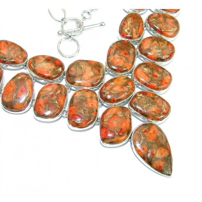 Chic Boho Style Orange Copper Turquoise .925 Sterling Silver handmade necklace