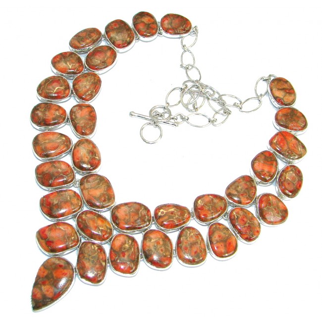 Chic Boho Style Orange Copper Turquoise .925 Sterling Silver handmade necklace