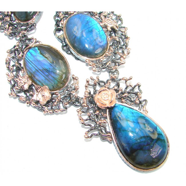 Chunky Cascade of Lights Labradorite Rose Gold over .925 Sterling Silver entirely handcrafted necklace