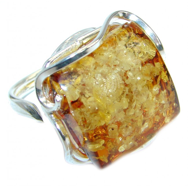 Genuine Baltic Polish Amber Sterling Silver handmade Statment Ring size 7 adjustable