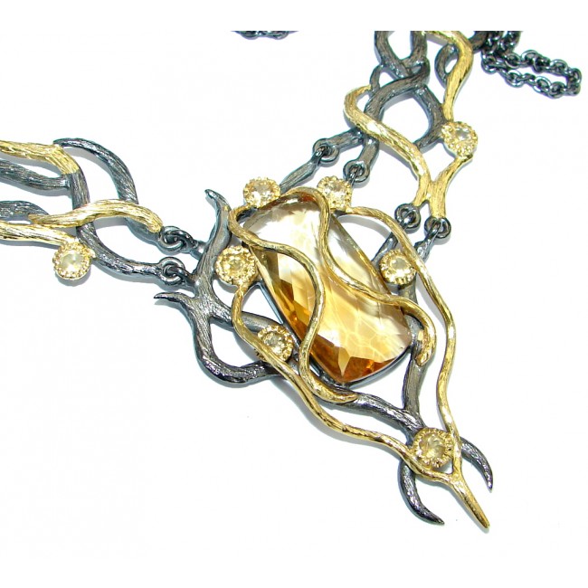 Luxurious Natural Rich Yellow Citrine Two Tones .925 Sterling Silver handcrafted Necklace