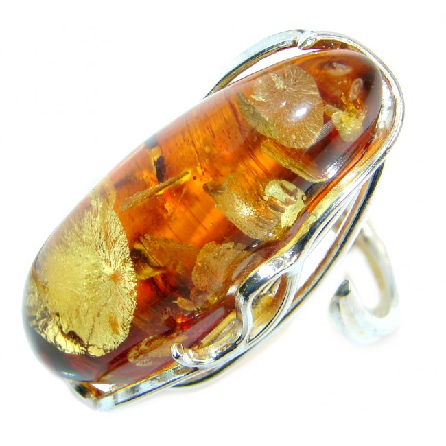 Genuine Baltic Polish Amber Sterling Silver handmade Statment Ring size 8 adjustable