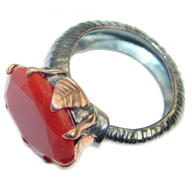Amazing Genuine Carnelian Gold Rhodium over .925 Sterling Silver handmade Ring Size 10