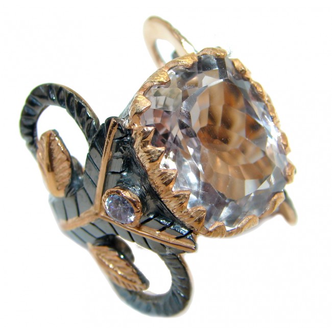 Unique White Topaz Rose Gold over .925 Sterling Silver handcrafted ring; s. 6