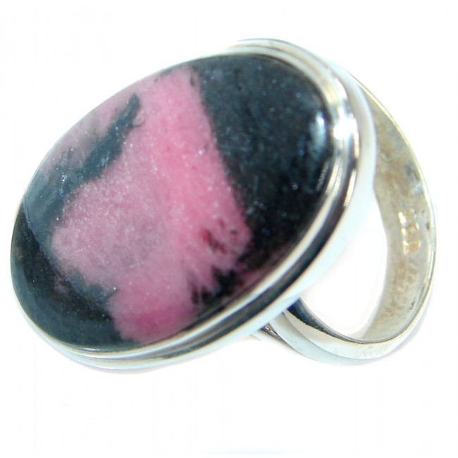 Pink genuine Rhodonite .925 Sterling Silver Ring size 8 adjustable