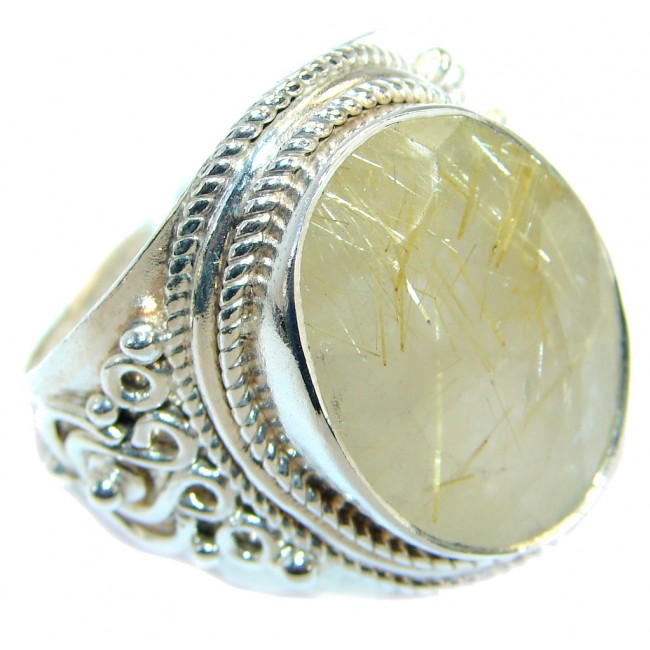 Genuine Golden Rutilated Quartz .925 Sterling Silver handmade ring size 13