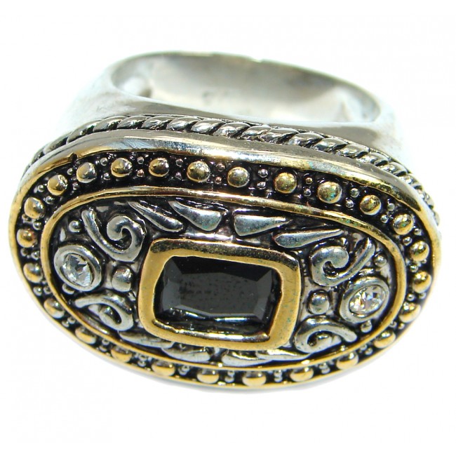 Authentic Onyx Two Tones .925 Sterling Silver handmade Ring s. 7 1/4