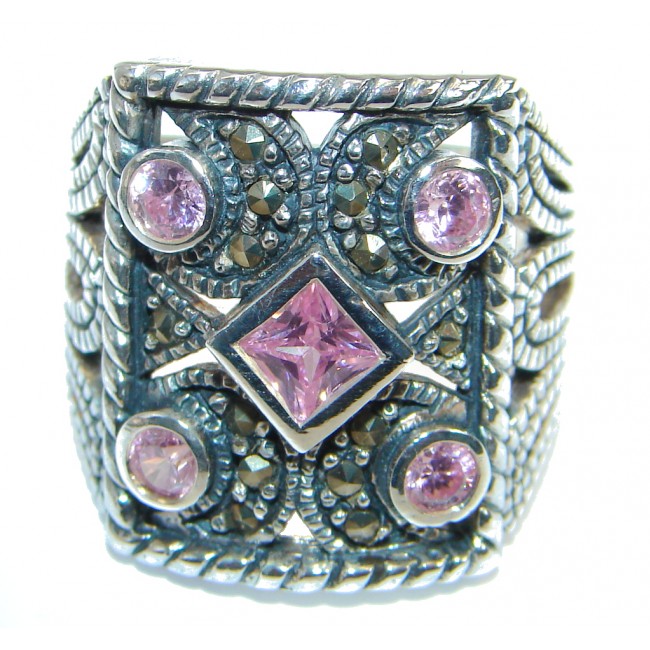 Pink Cubic Zirconia .925 Sterling Silver handmade Ring s. 6