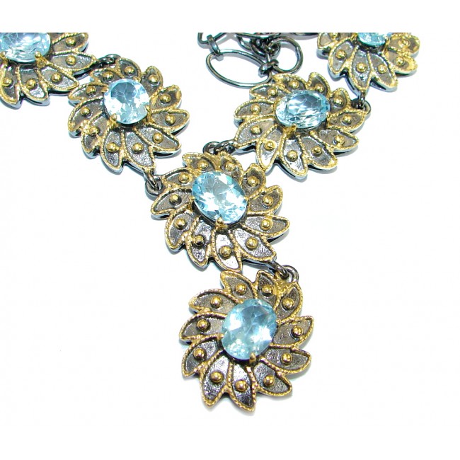 Rich Byzantine Design Genuine Swiss Blue Topaz Gold plated over .925 Sterling Silver handmade necklace