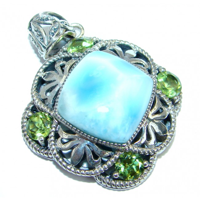 Nature inspired Sublime Larimar oxidized .925 Sterling Silver handmade pendant