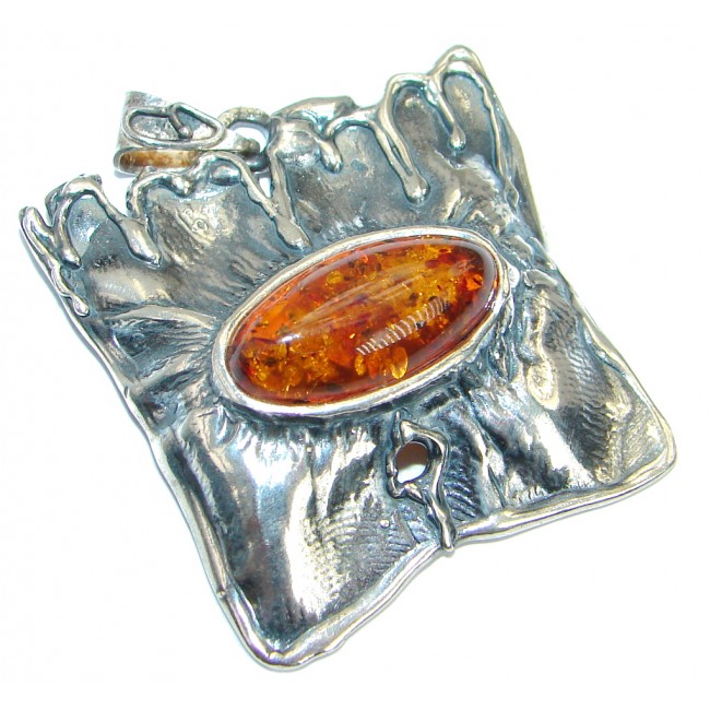 Vintage Design natural Baltic Amber .925 Sterling Silver handmade Pendant