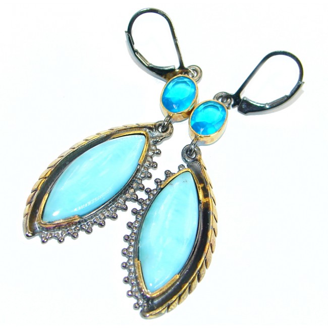 Chunky Precious genuine Blue Larimar .925 Sterling Silver handmade earrings