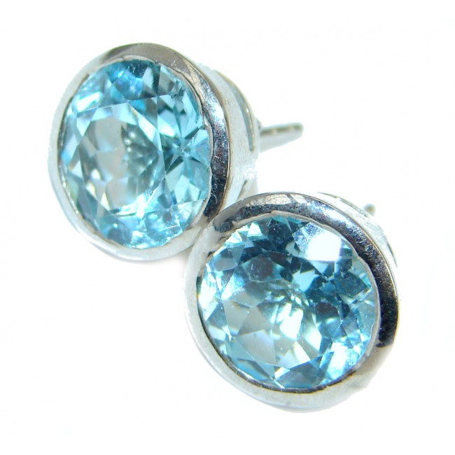 Deluxe genuine Swiss Blue Topaz .925 Sterling Silver stud earrings