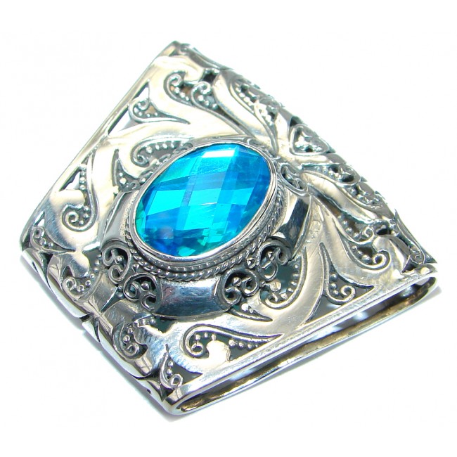 Fancy Genuine Aqua Blue Topaz .925 Sterling Silver handmade Pendant