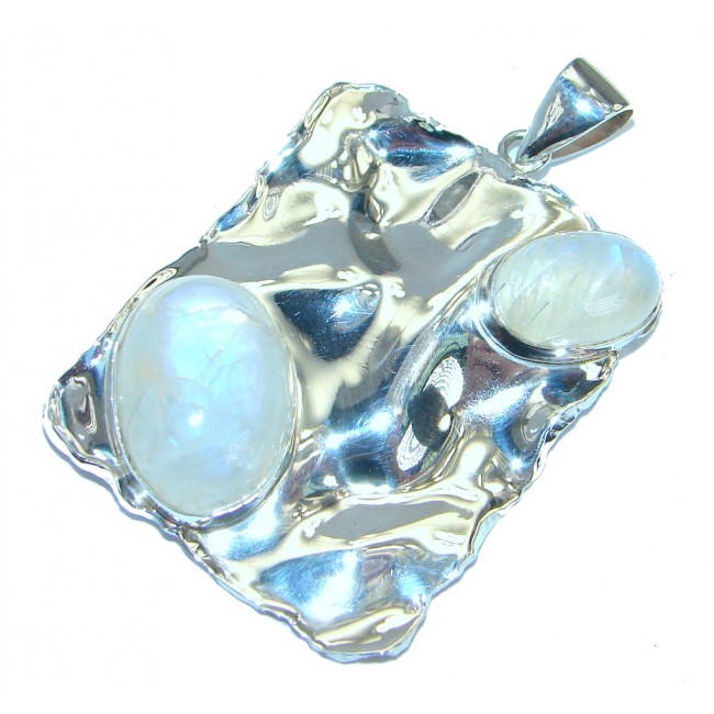 Modern Concept Fire Moonstone hammered .925 Sterling Silver Pendant