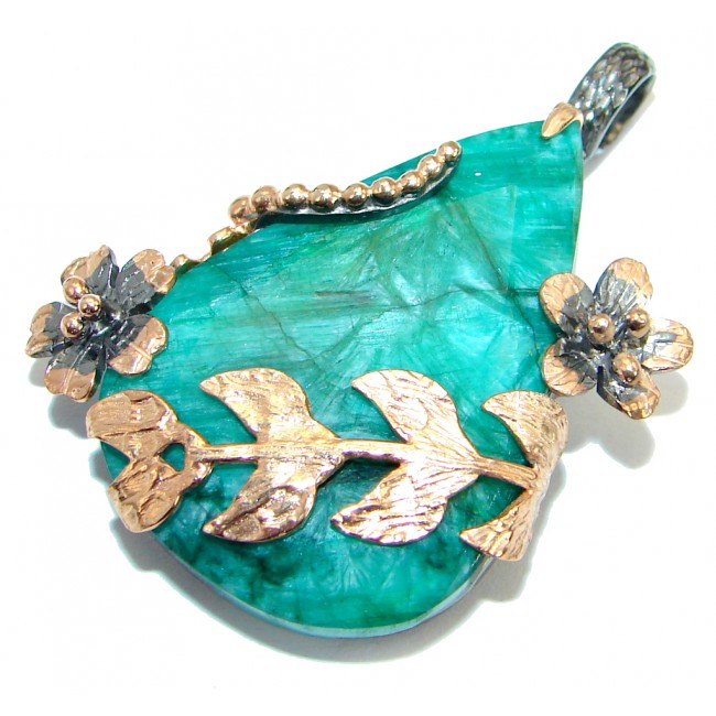 Vintage Design Emerald Rose Gold over .925 Sterling Silver handmade endant