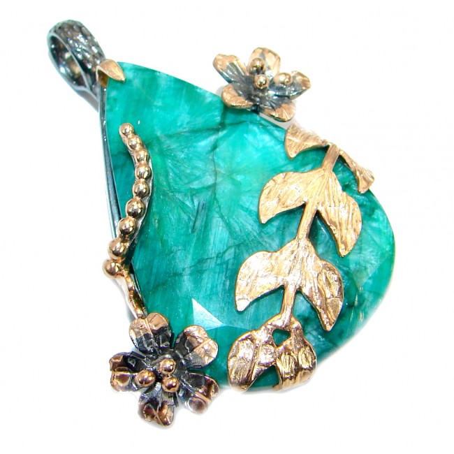 Vintage Design Emerald Rose Gold over .925 Sterling Silver handmade endant
