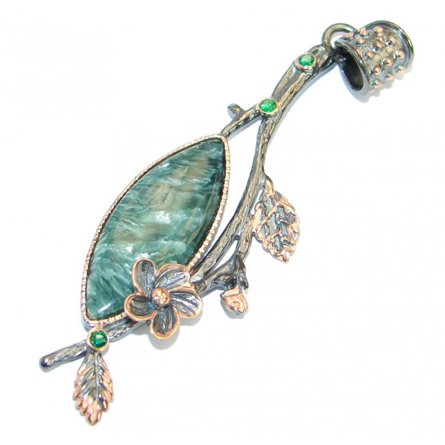 Precious quality Green Seraphinite .925 Sterling Silver handmade Pendant