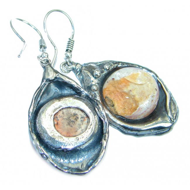 Very Unique Mexican Fire Opal .925 Sterling Silver handmade earrings