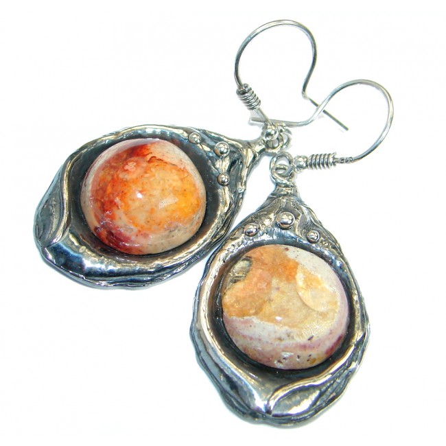 Very Unique Mexican Fire Opal .925 Sterling Silver handmade earrings