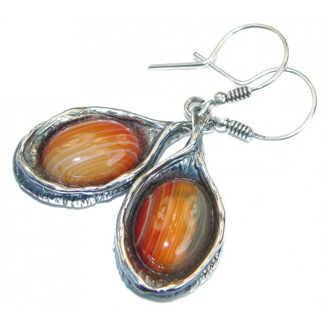 Sublime Orange Carnelian oxidized .925 Sterling Silver handmade earrings