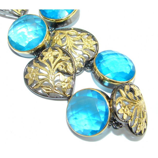 Baroque Design Swiss Blue Topaz Gold Rhodium over .925 Sterling Silver handmade Bracelet