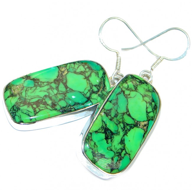 Perfect Green Turquoise .925 Sterling Silver handmade earrings