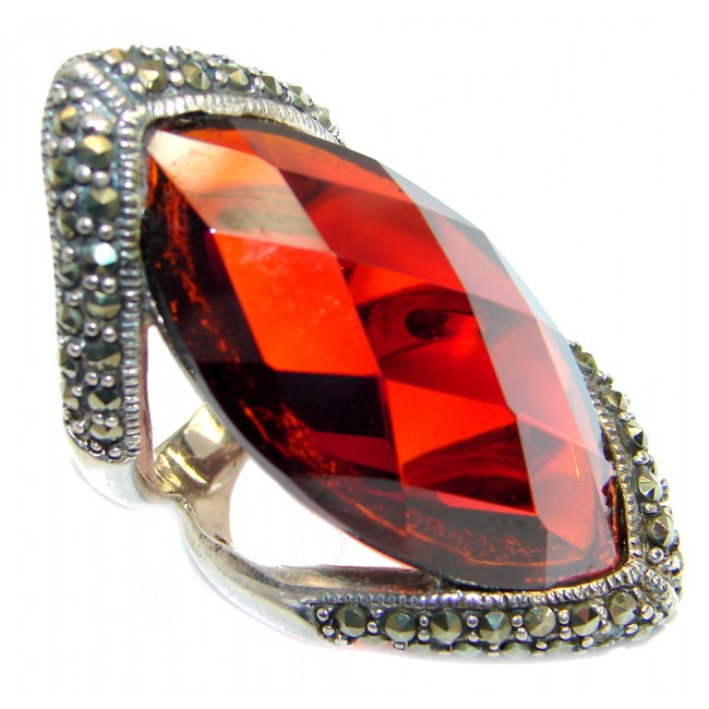 Red Cubic Zirconia .925 Sterling Silver handmade Cocktail Ring s. 5 3/4