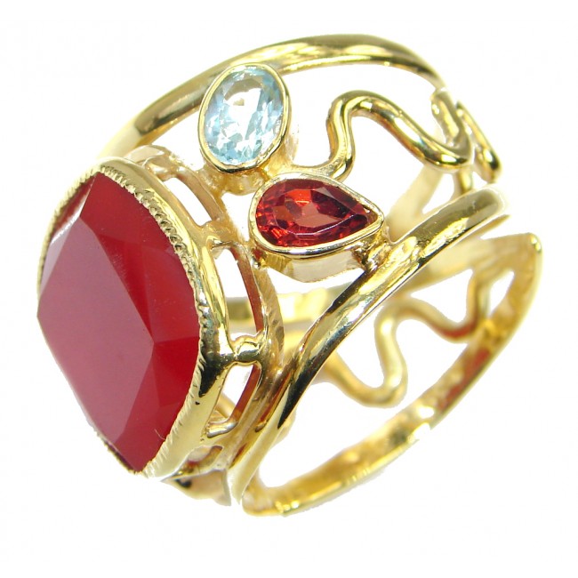 Genuine Orange Carnelian Gold Rhodium plated over Sterling Silver ring s. 9