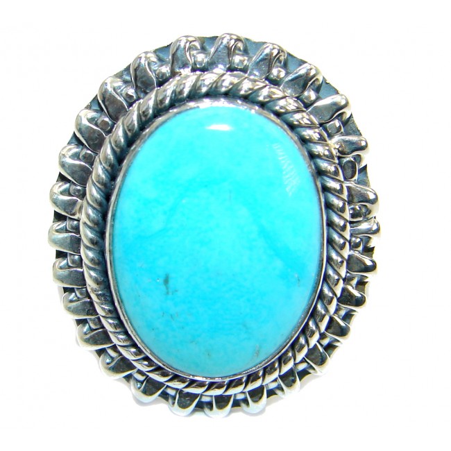 Sleeping Beauty Turquoise oxidized .925 Sterling Silver handmade ring size 8 adjustable
