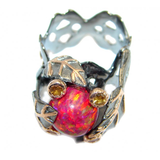 Pink Japanese Fire Opal Rose Gold Rhodium plated over Sterling Silver ring size 8